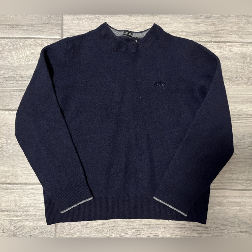 Hugo Boss Kids Boy’s Navy Regular Fit Lambswool Embroidered Logo Sweater, XXL